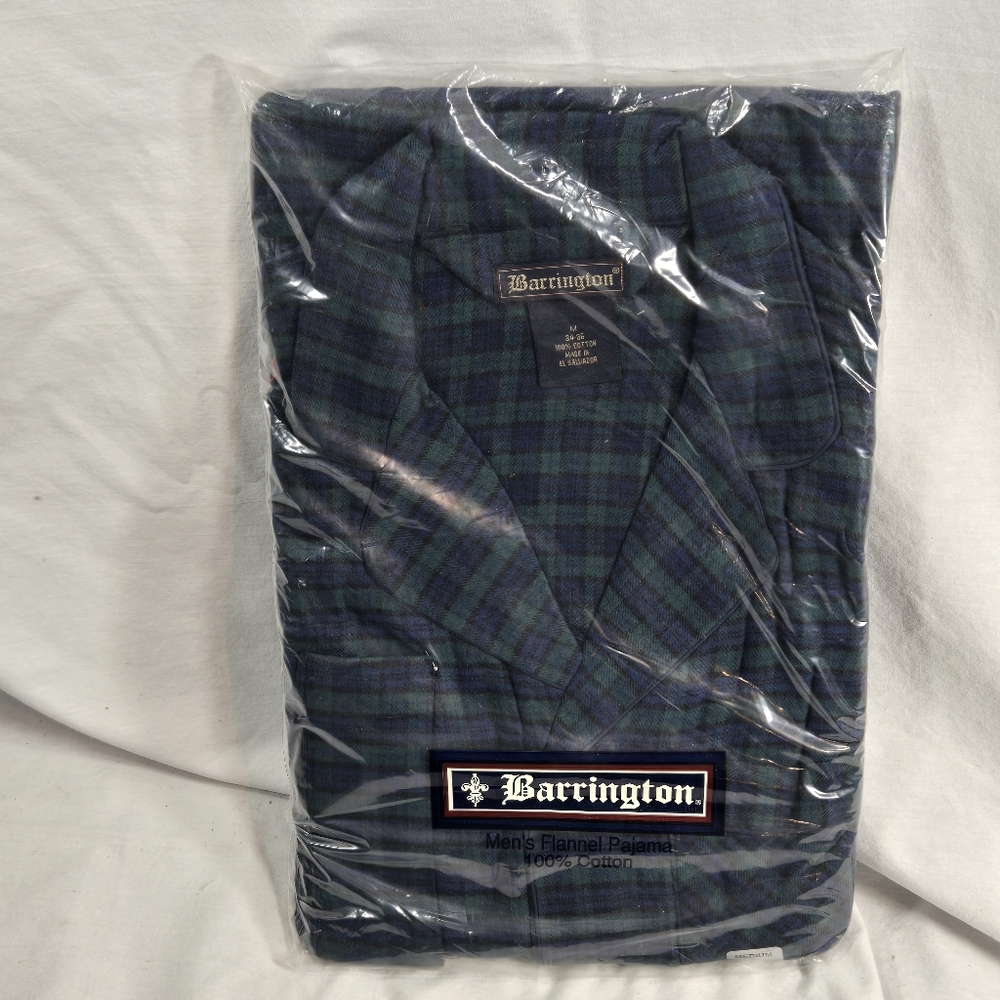 Flannel Pajama Men's 34 36 Medium Green Blue Plaid Sears Barrington 2 Pc